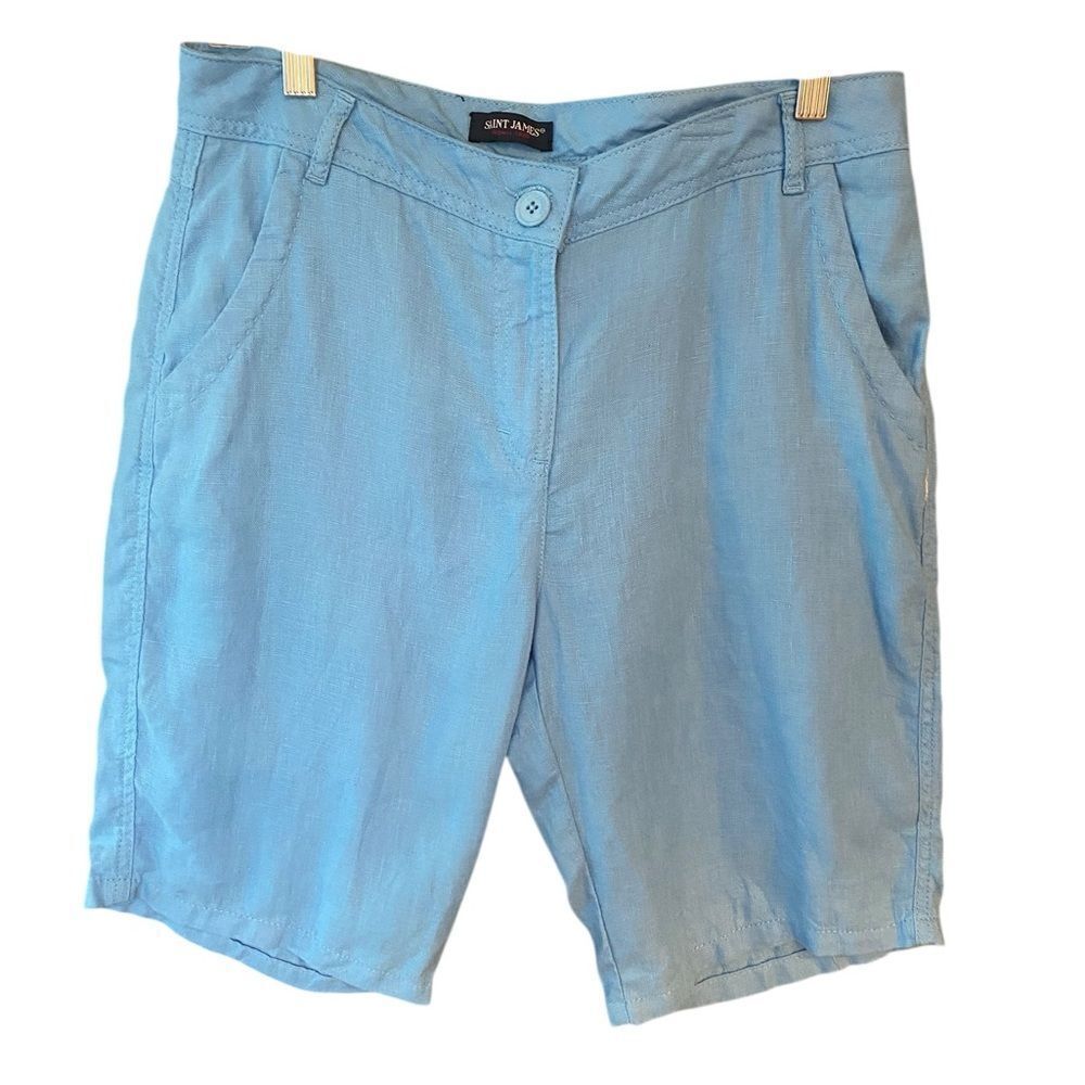 Saint James Sz 8 Classic Luxury Light Blue Chino Bermuda Cotton Shorts